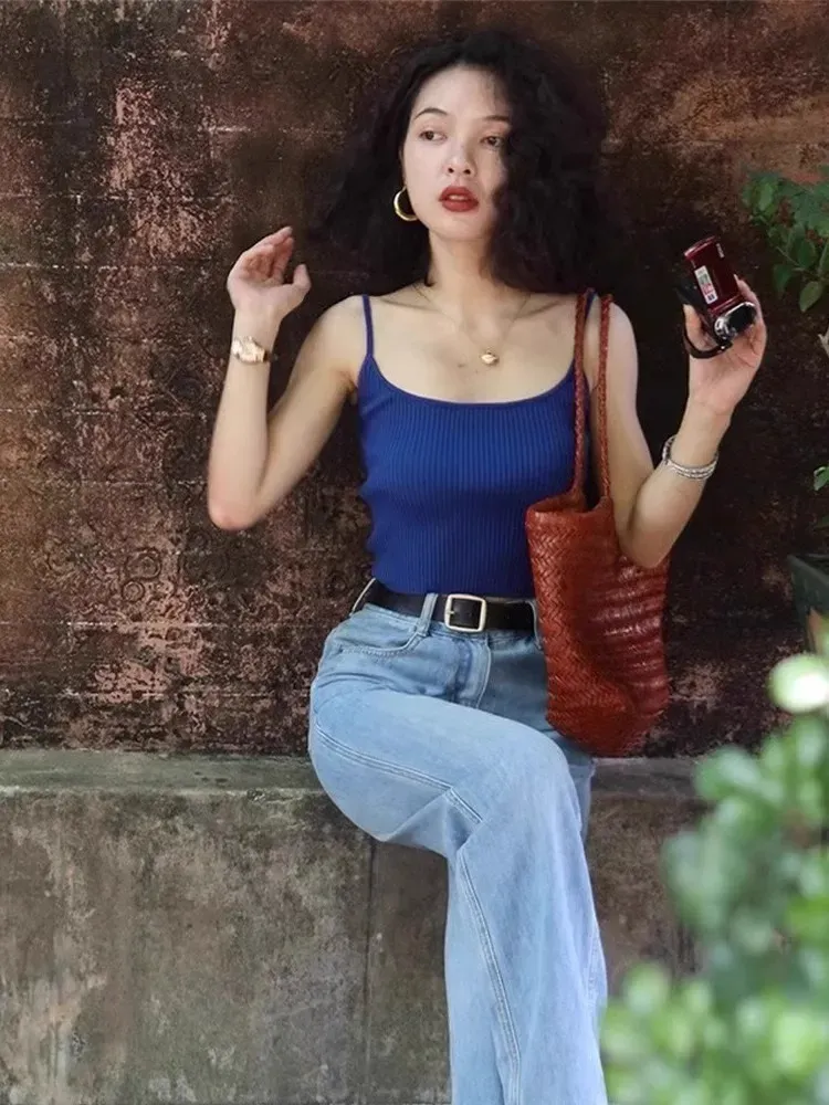 Women Fashion Simple Solid Color Thread Knitted Camisole - Image 3