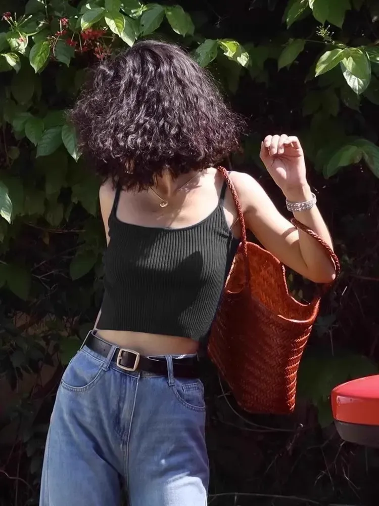 Women Fashion Simple Solid Color Thread Knitted Camisole - Image 4