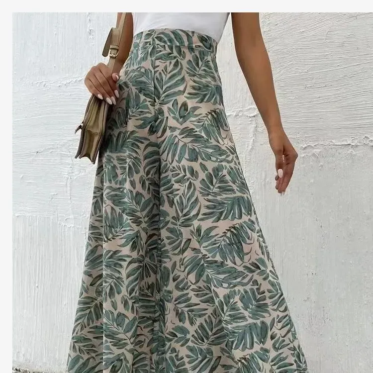 Women Fashion Casual Chiffon Floral Printed High Waist Wide Leg Pants - Image 4