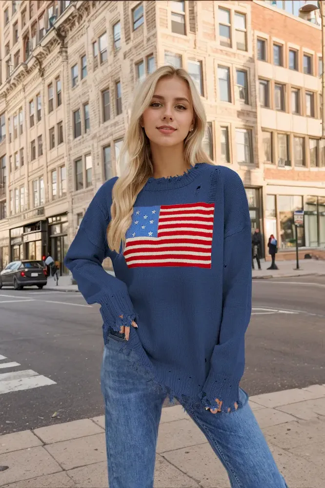 Women Fashion Casual Independence Day National Flag Long-Sleeve Sweater - Image 4