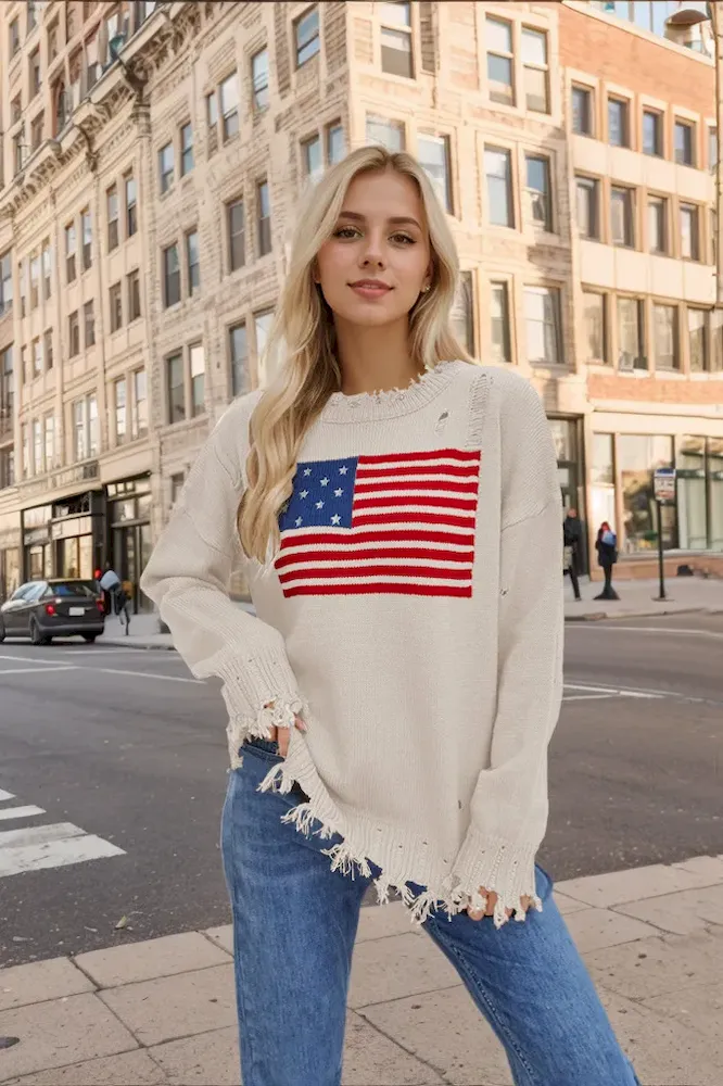 Women Fashion Casual Independence Day National Flag Long-Sleeve Sweater - Image 5