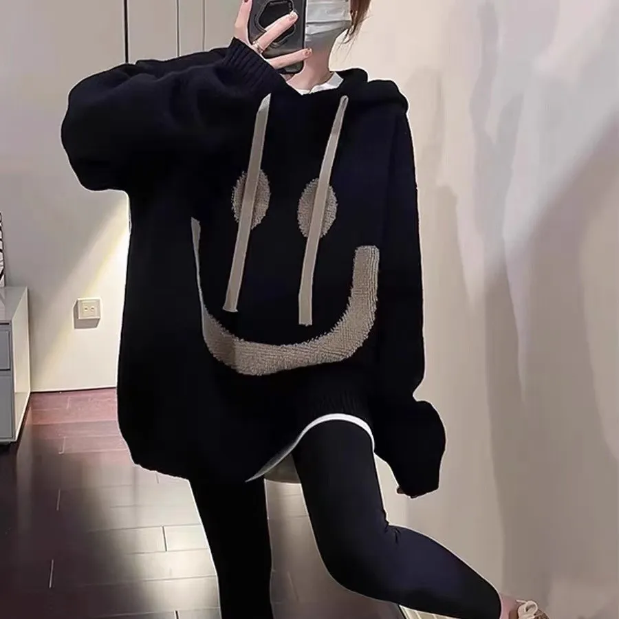 Women Fashion Casual Smile Face Long-Sleeve Loose Knitwear Hoodies - Image 4