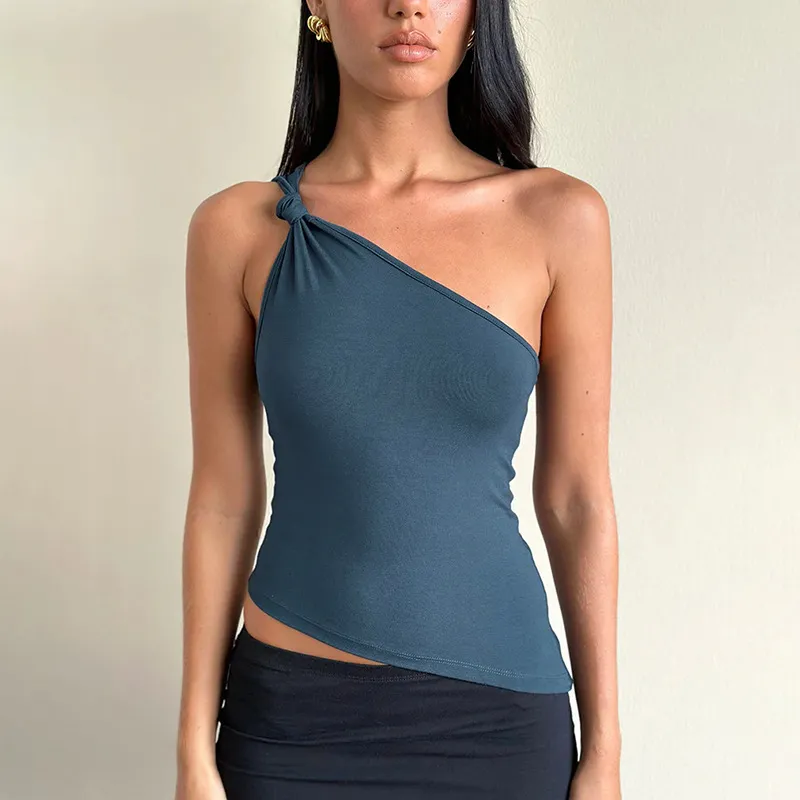 Women Fashion Sexy Solid Color Slanted Shoulder Tank Top - Image 4