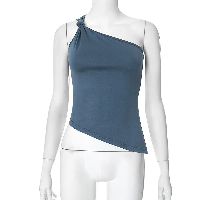 Women Fashion Sexy Solid Color Slanted Shoulder Tank Top - Image 6