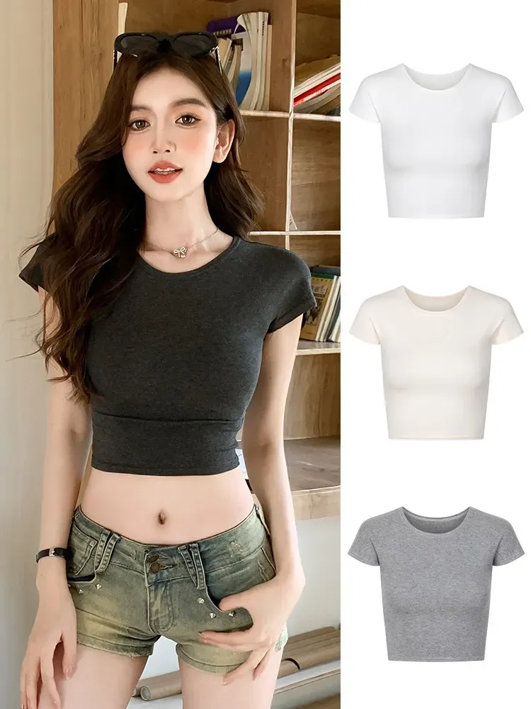 Slim-Fit Crop Top Women Basic Summer Short-Sleeved Casual Short T-Shirt - Image 4