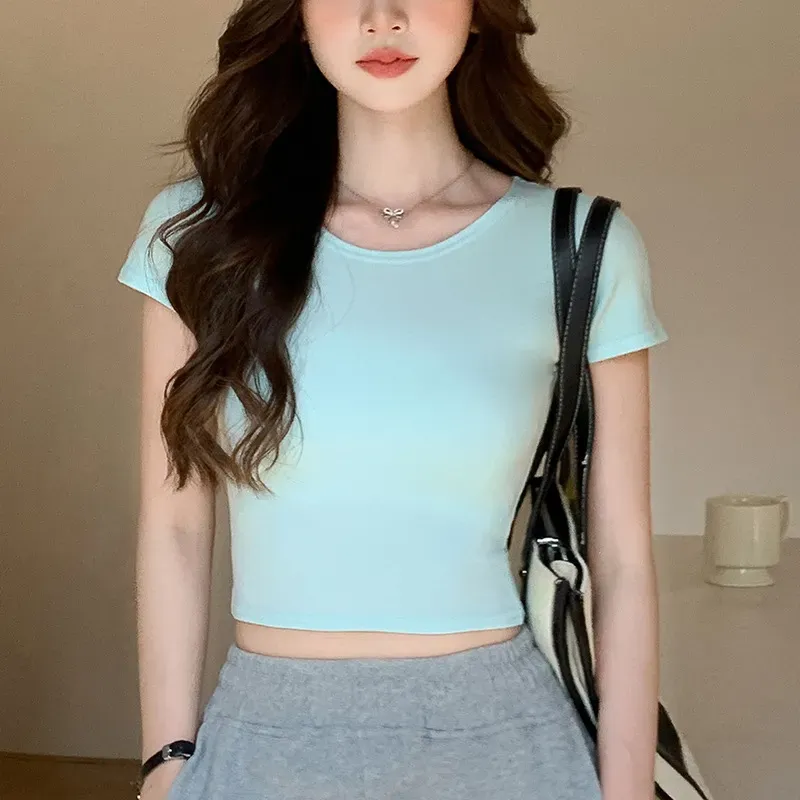 Slim-Fit Crop Top Women Basic Summer Short-Sleeved Casual Short T-Shirt - Image 11