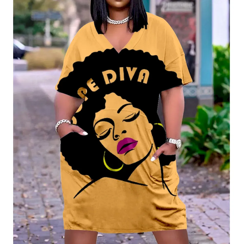 Women Fashion Casual Plus Size Printed V-Neck Short-Sleeve Loose Dress - Image 28
