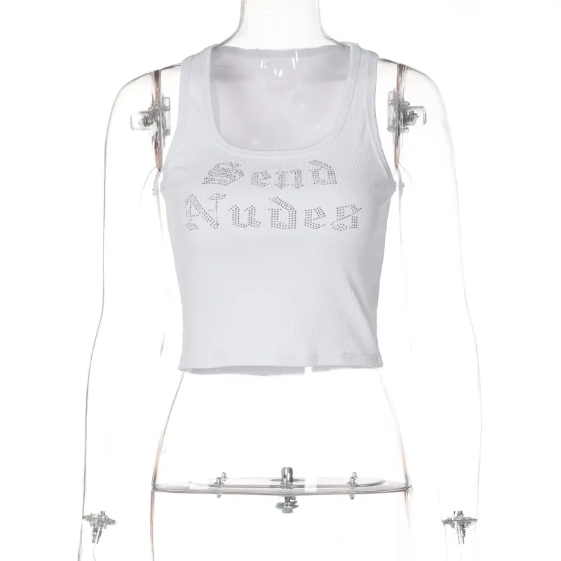 Women'S Fashion Letter Rhinestone Sleeveless Cropped Top - Image 6