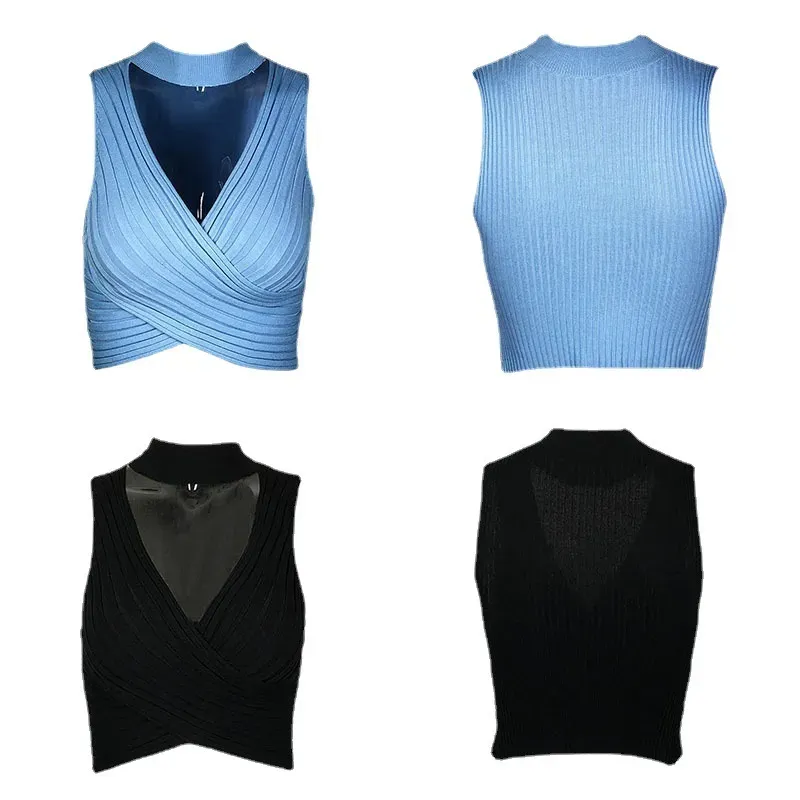 Women Sexy Solid Color Neck Cropped Top - Image 4