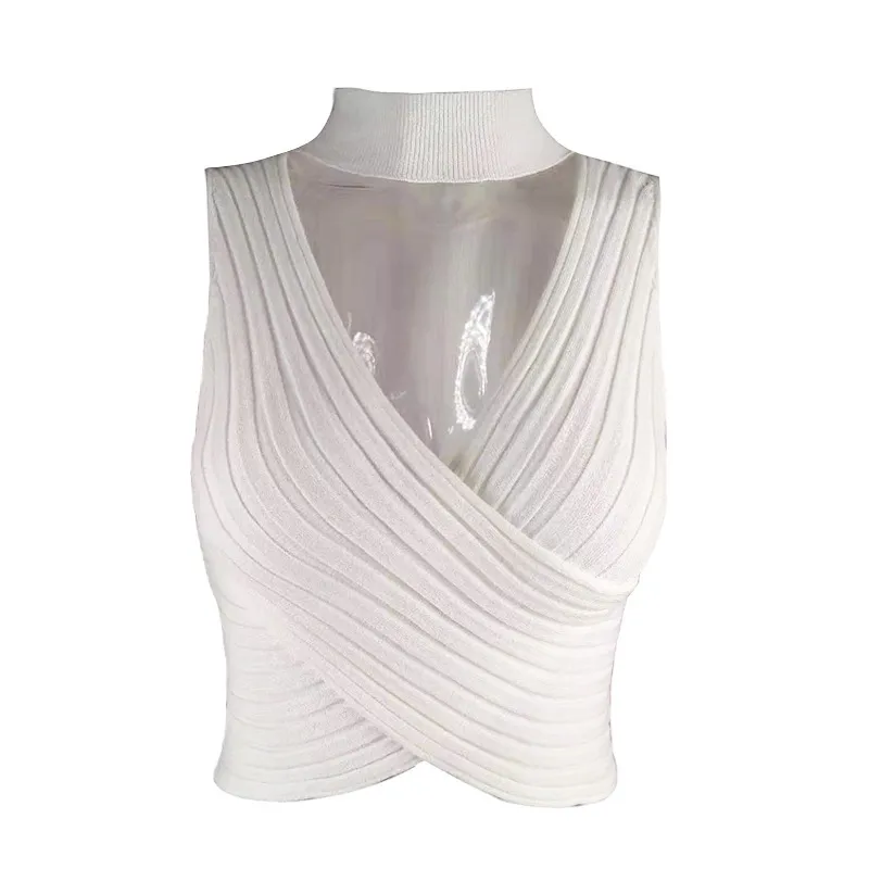 Women Sexy Solid Color Neck Cropped Top - Image 5