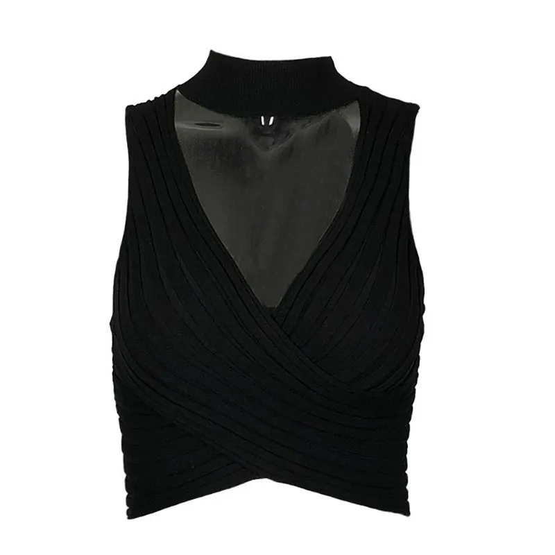 Women Sexy Solid Color Neck Cropped Top - Image 6