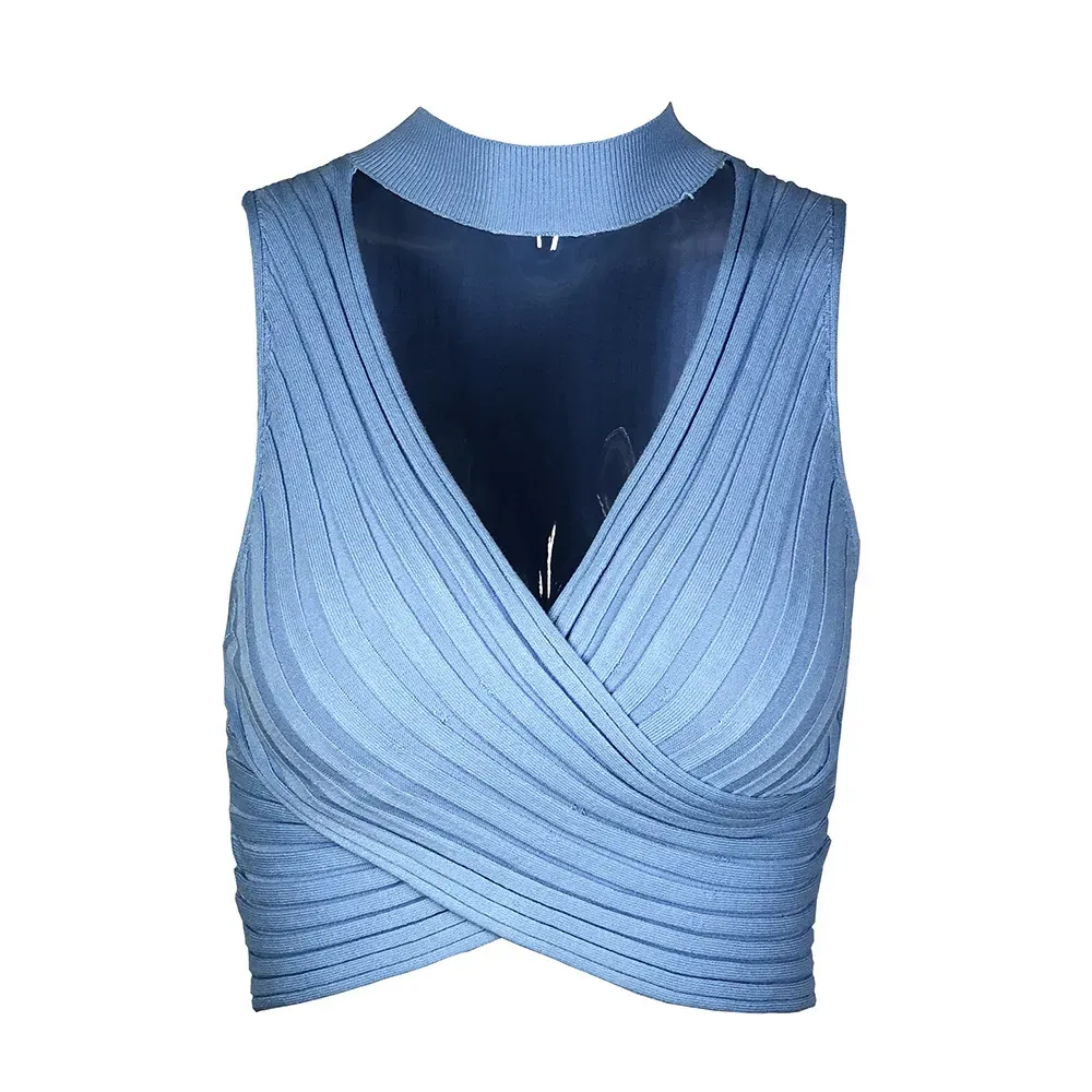 Women Sexy Solid Color Neck Cropped Top - Image 7