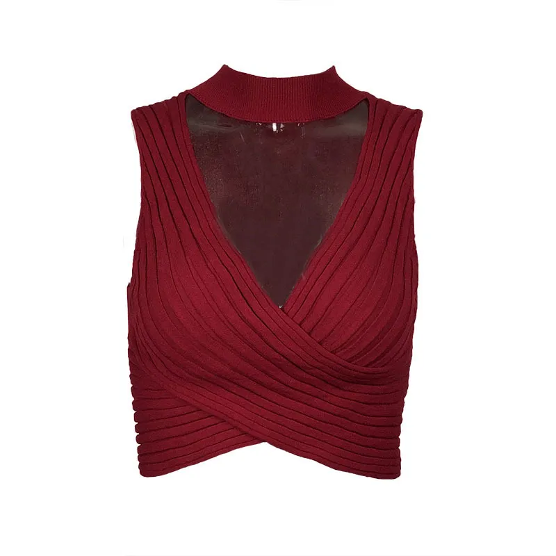 Women Sexy Solid Color Neck Cropped Top - Image 8