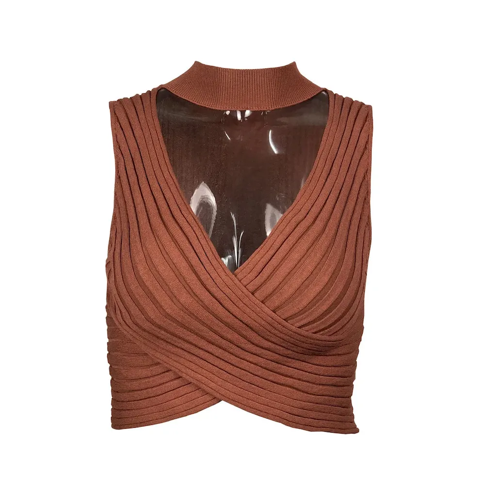 Women Sexy Solid Color Neck Cropped Top - Image 9
