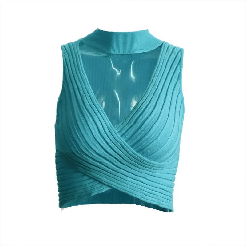 Women Sexy Solid Color Neck Cropped Top - Image 10