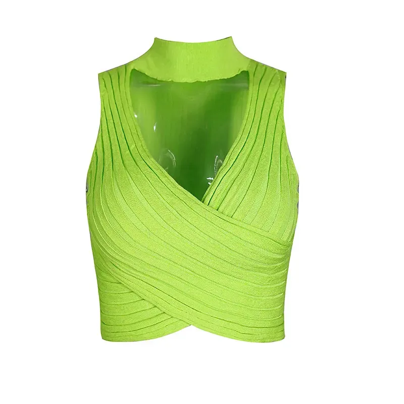 Women Sexy Solid Color Neck Cropped Top - Image 11