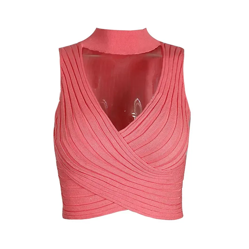 Women Sexy Solid Color Neck Cropped Top - Image 12