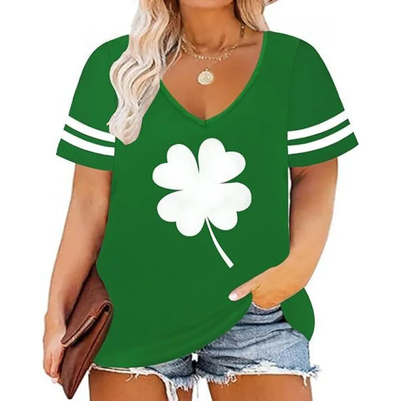 Women Casual Plus Size Printed V-Neck Short-Sleeve T-Shirt - Image 7