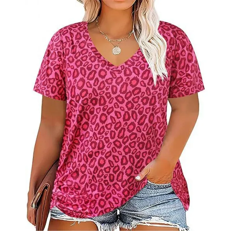 Women Casual Plus Size Printed V-Neck Short-Sleeve T-Shirt - Image 15