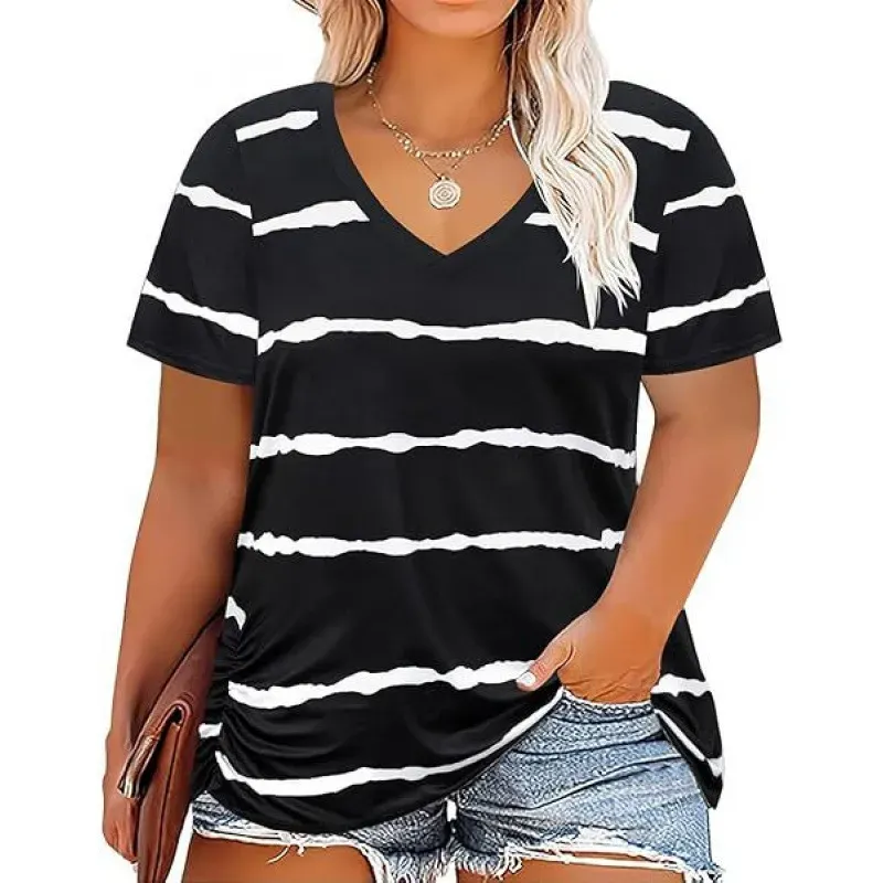 Women Casual Plus Size Printed V-Neck Short-Sleeve T-Shirt - Image 16