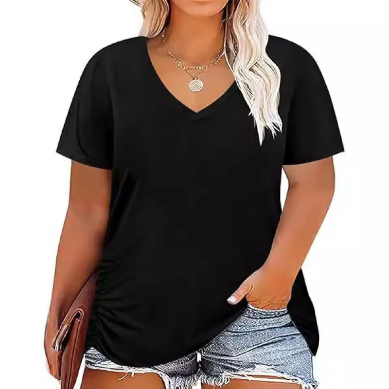 Women Casual Plus Size Printed V-Neck Short-Sleeve T-Shirt - Image 17