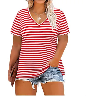 Women Casual Plus Size Printed V-Neck Short-Sleeve T-Shirt - Image 22