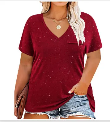 Women Casual Plus Size Printed V-Neck Short-Sleeve T-Shirt - Image 33