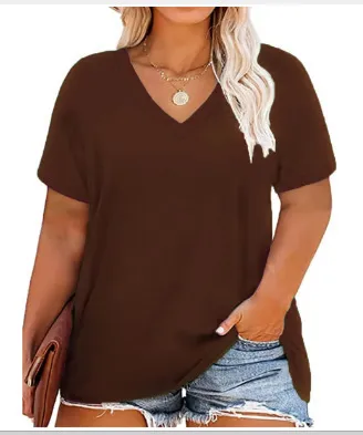 Women Casual Plus Size Printed V-Neck Short-Sleeve T-Shirt - Image 36