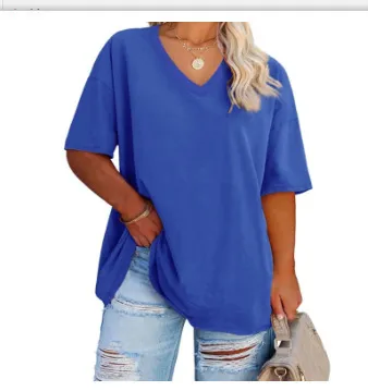 Women Casual Plus Size Printed V-Neck Short-Sleeve T-Shirt - Image 40