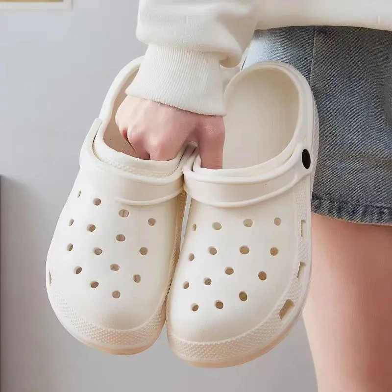 Women Fashion Casual Solid Color Non-Slip Hole Shoes Slippers