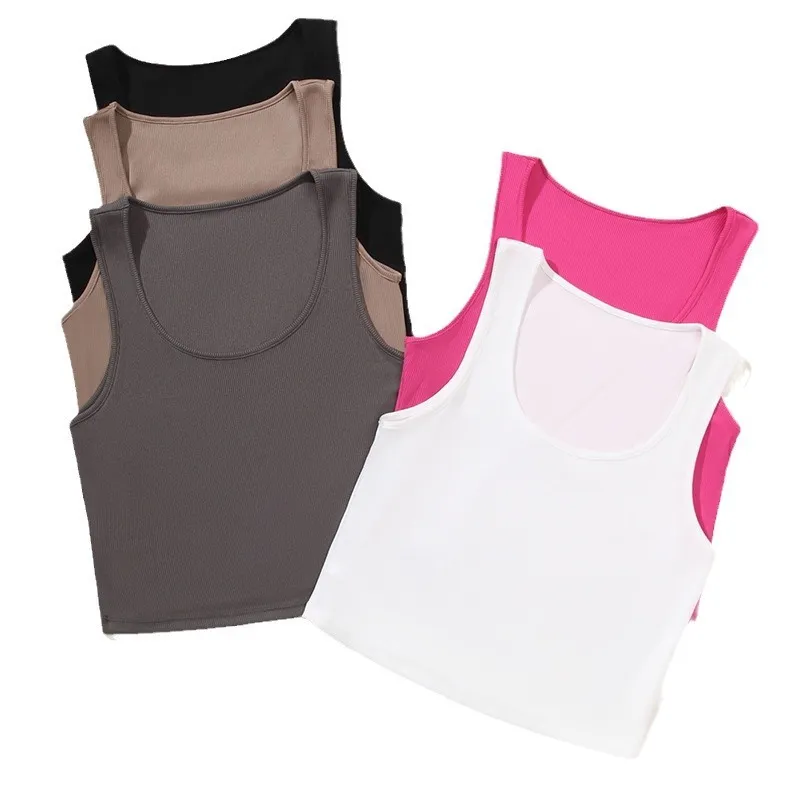 Sports Slim-Fit Solid Color Rib-Knit Women Solid Crop Tank Top - Image 5