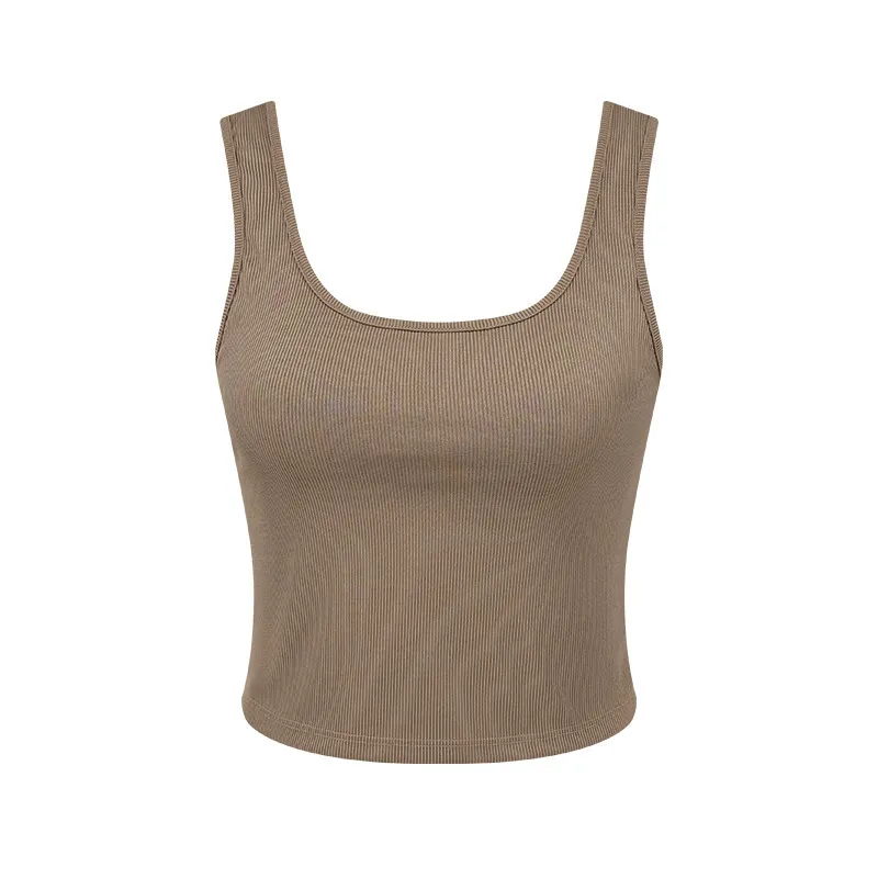 Sports Slim-Fit Solid Color Rib-Knit Women Solid Crop Tank Top - Image 7