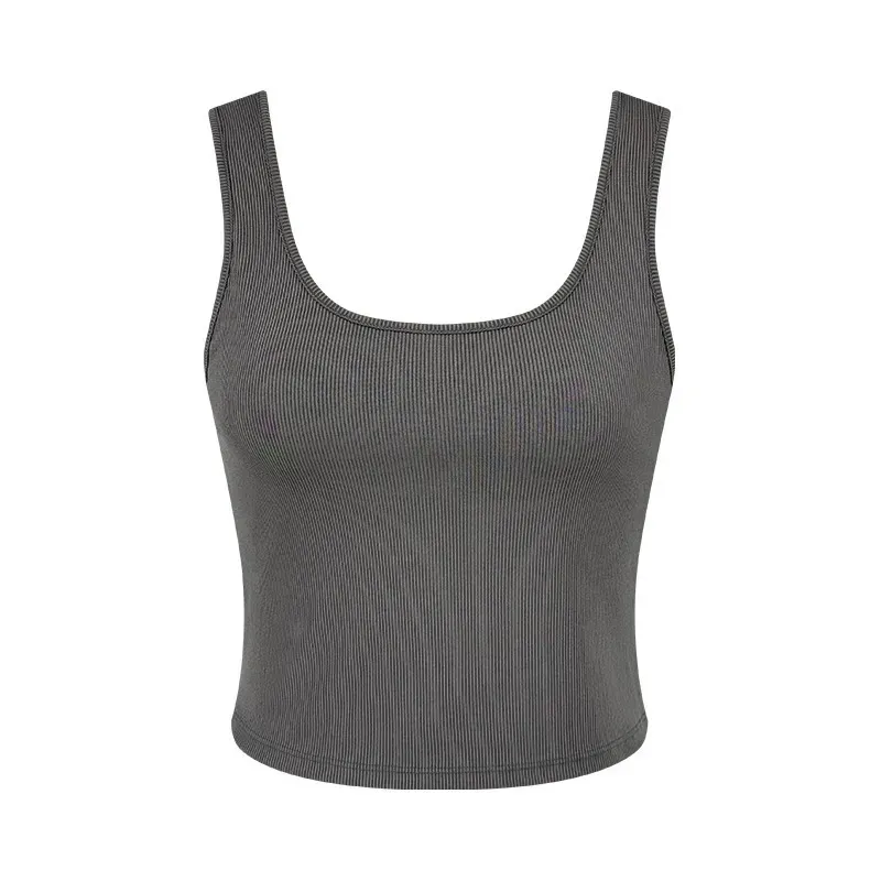 Sports Slim-Fit Solid Color Rib-Knit Women Solid Crop Tank Top - Image 9