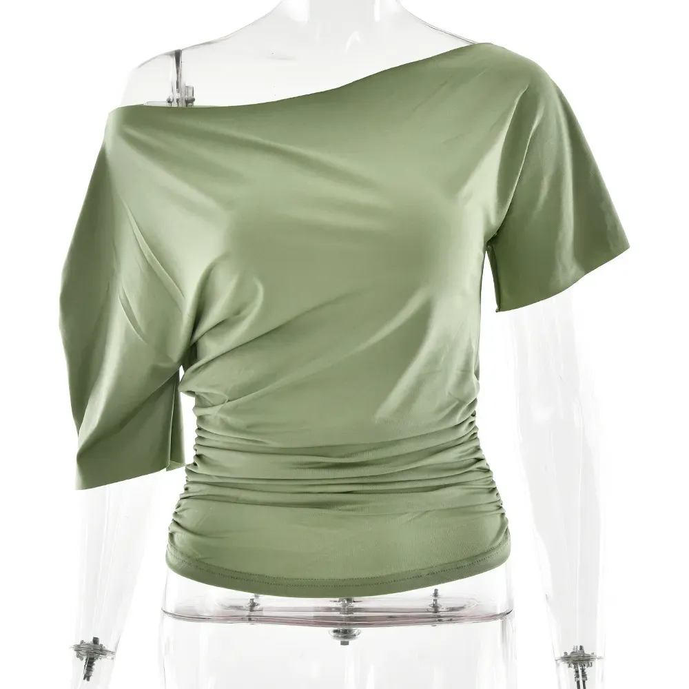 Summer Women Pleated Off Shoulder Slim Tops - Image 6
