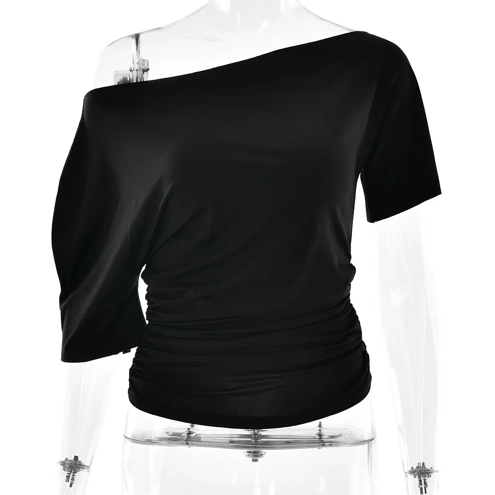 Summer Women Pleated Off Shoulder Slim Tops - Image 7