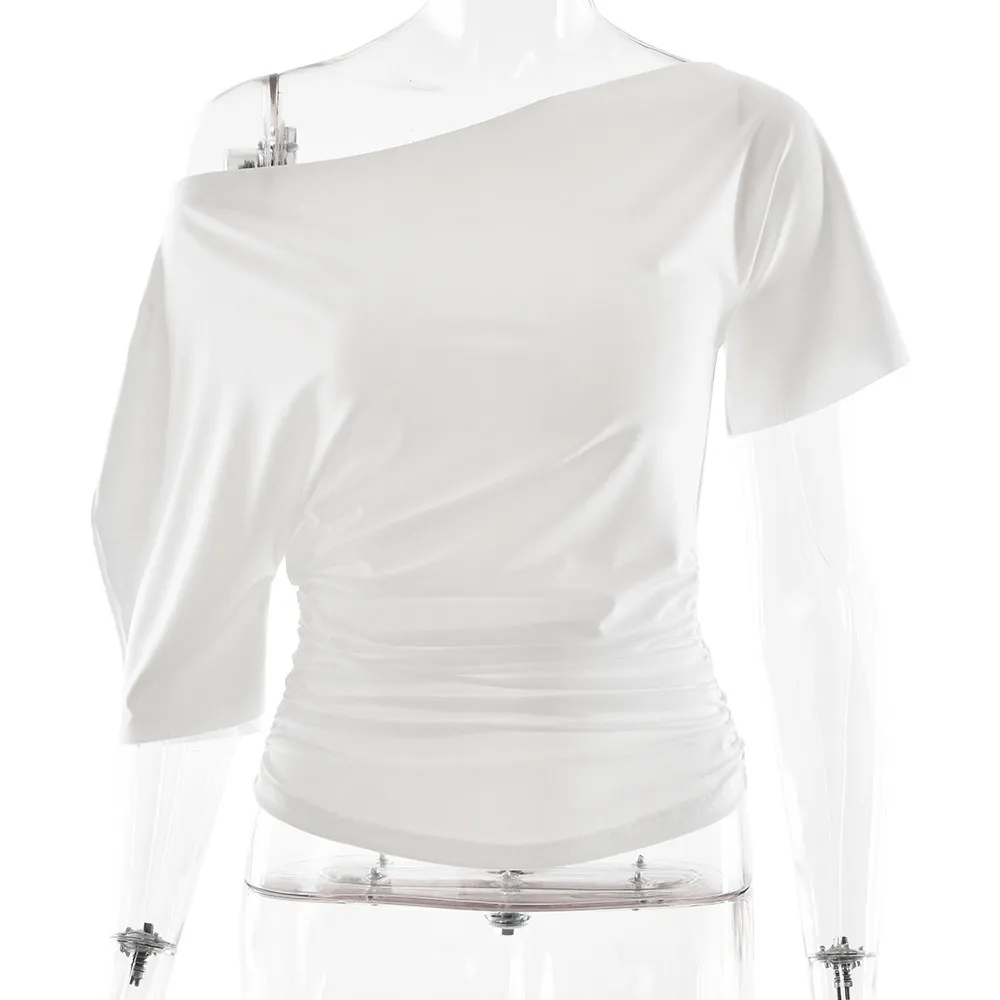 Summer Women Pleated Off Shoulder Slim Tops - Image 8
