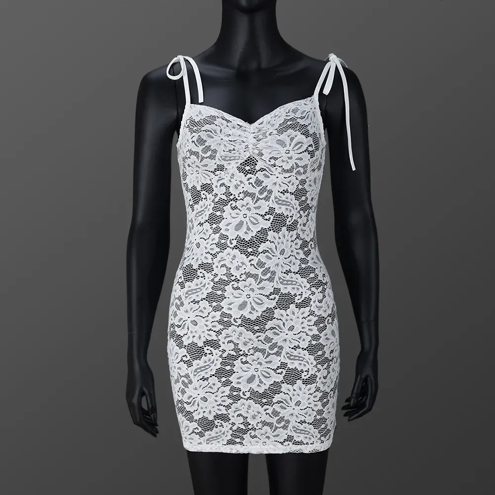 Sexy Women See-Through Slim-Fit Strap Lace White Dress - Image 6