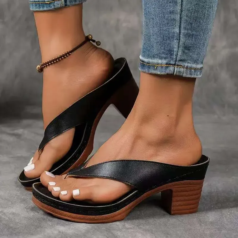 Women Casual Solid Color Thick High Heel Shoes