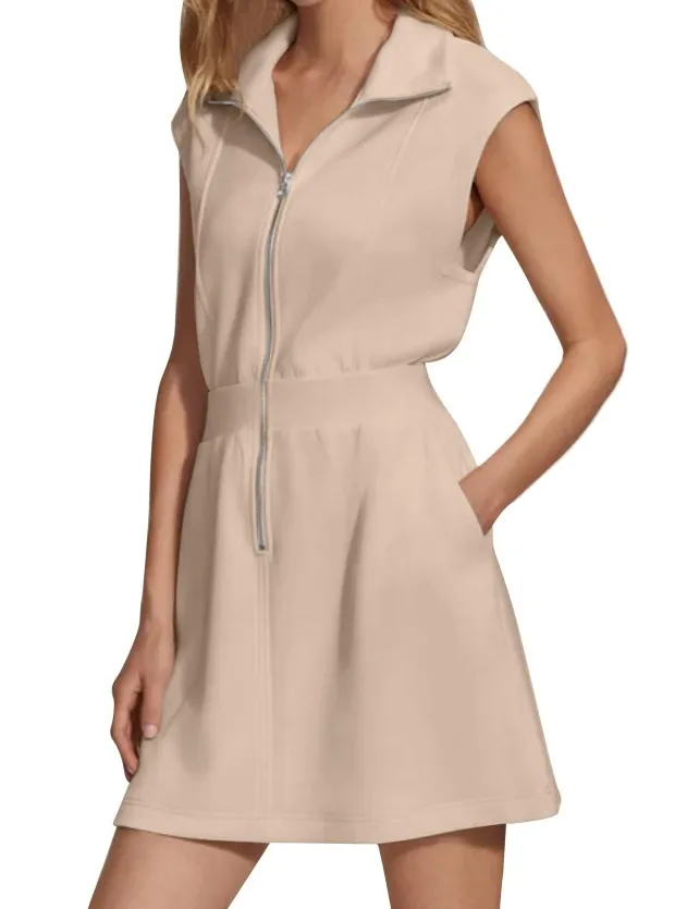 Women Fashion Casual Solid Color Lapel Zipper Pocket Sleeveless Dress - Image 8