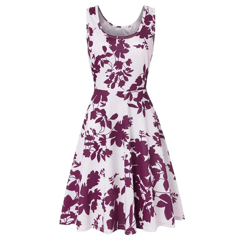 Women Fashion Casual Printed Round Neck Sleeveless Loose Dress - Image 3
