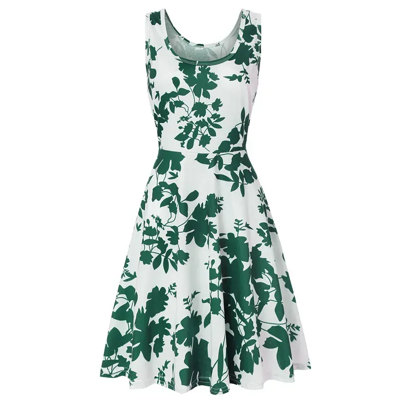 Women Fashion Casual Printed Round Neck Sleeveless Loose Dress - Image 4