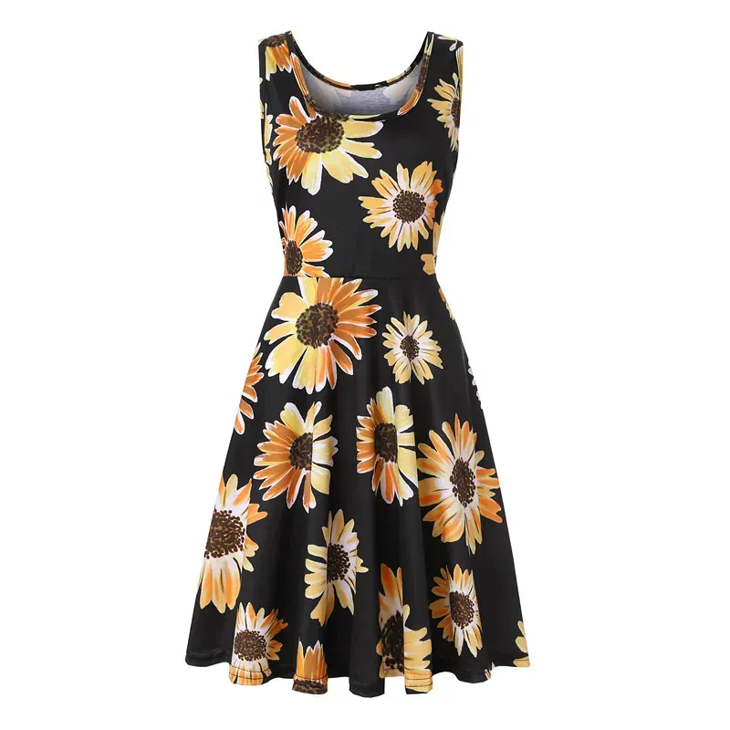 Women Fashion Casual Printed Round Neck Sleeveless Loose Dress - Image 6