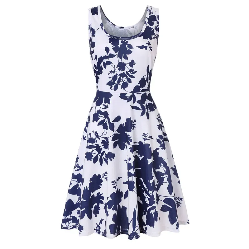 Women Fashion Casual Printed Round Neck Sleeveless Loose Dress - Image 12