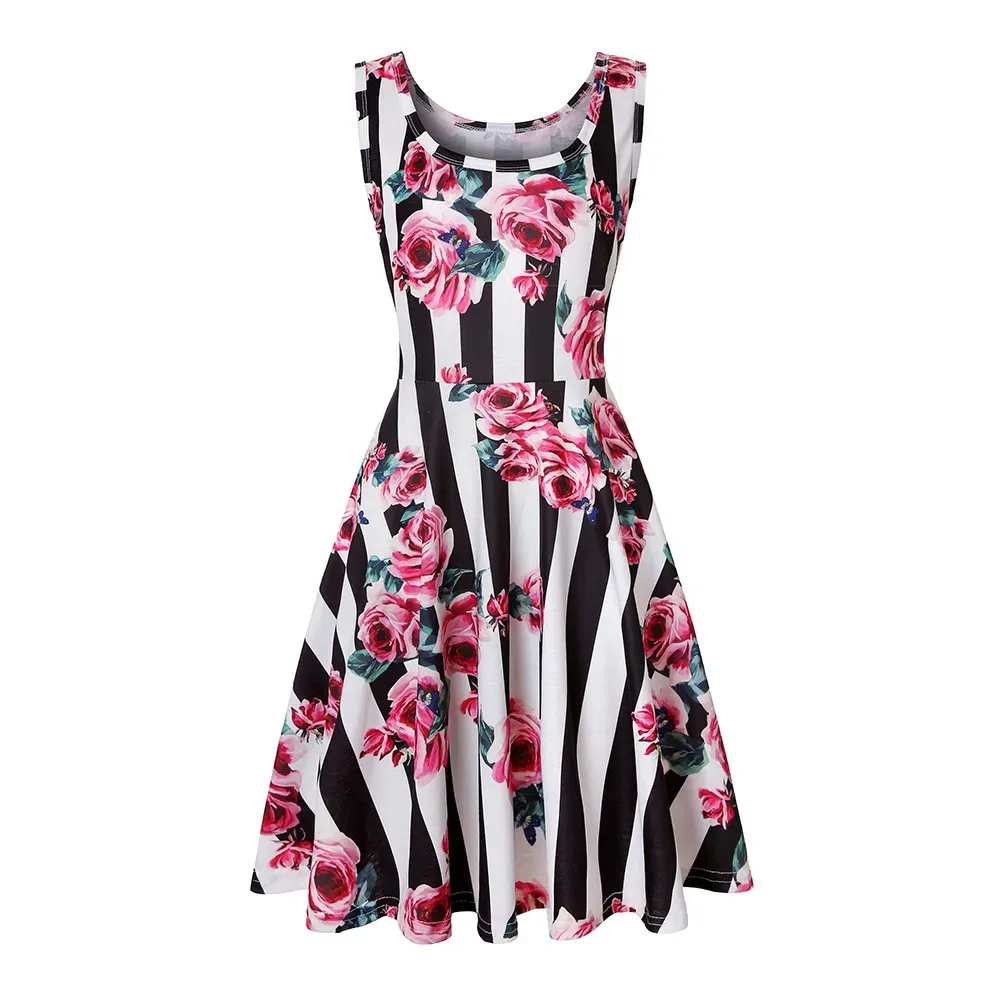 Women Fashion Casual Printed Round Neck Sleeveless Loose Dress - Image 22