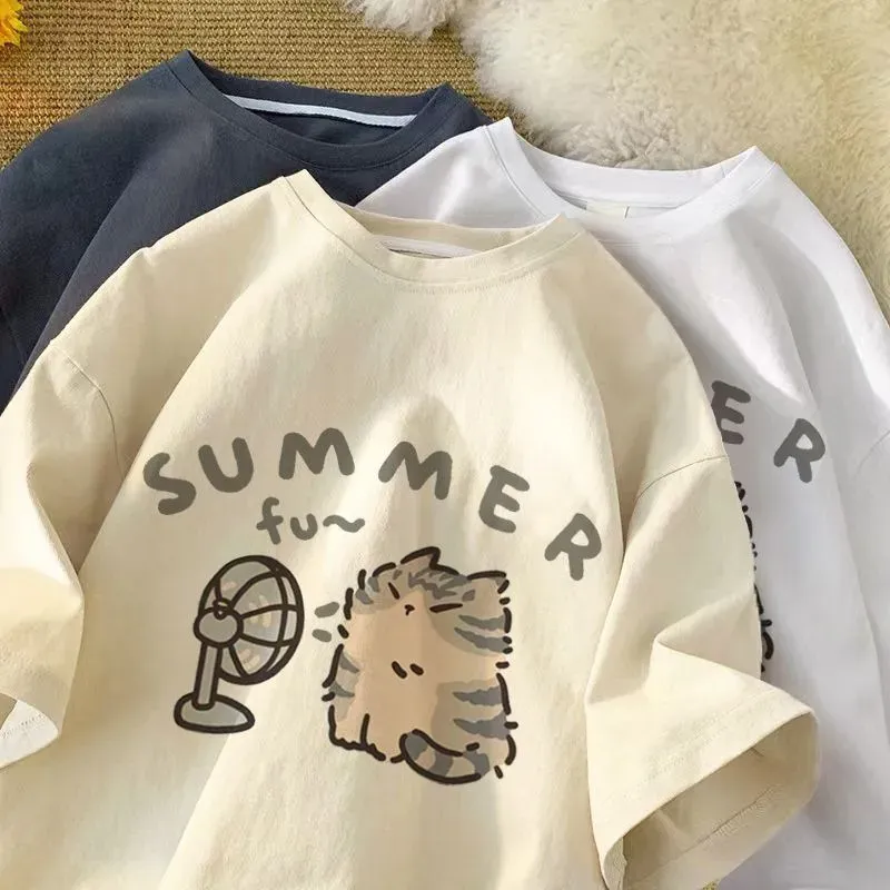 Women Fashion Casual Cartoon Printed Short-Sleeve Loose T-Shirt - Image 3