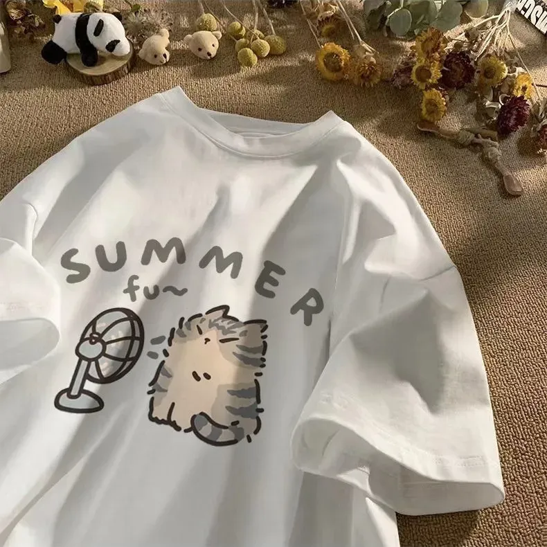 Women Fashion Casual Cartoon Printed Short-Sleeve Loose T-Shirt - Image 6