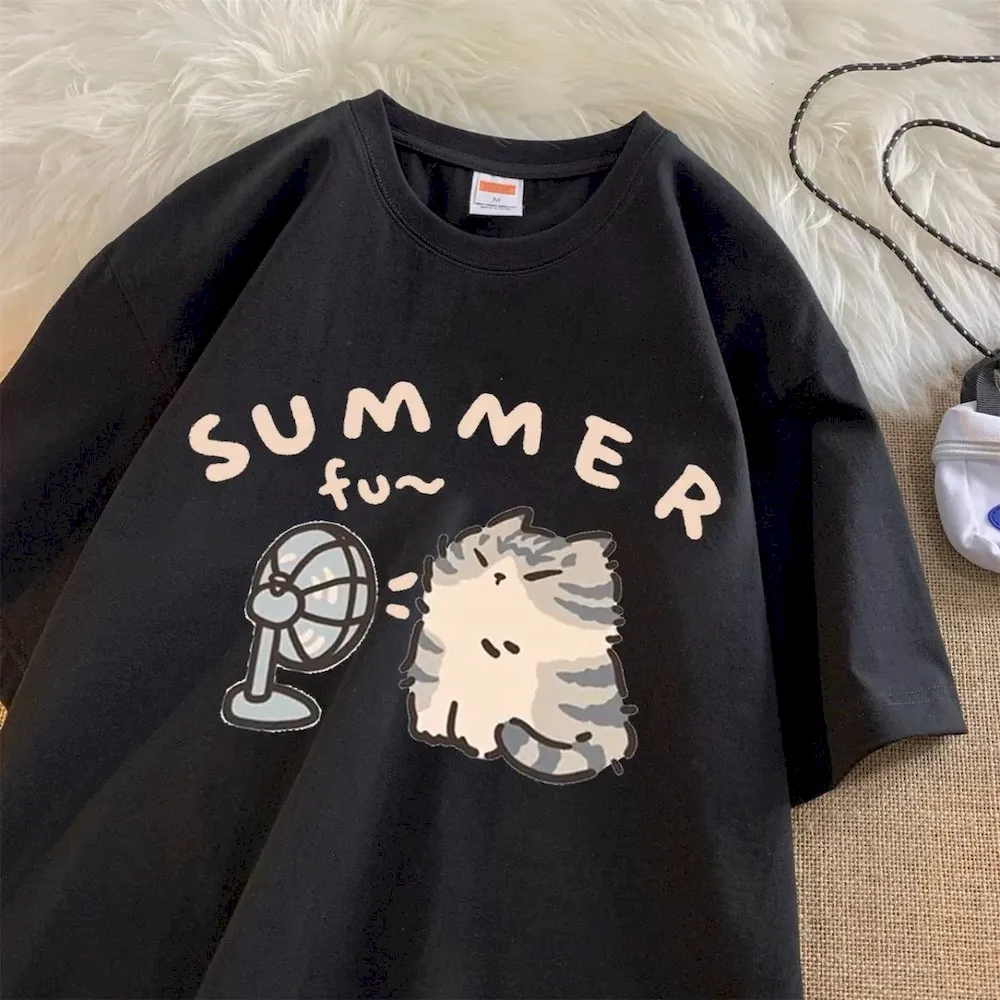 Women Fashion Casual Cartoon Printed Short-Sleeve Loose T-Shirt - Image 8