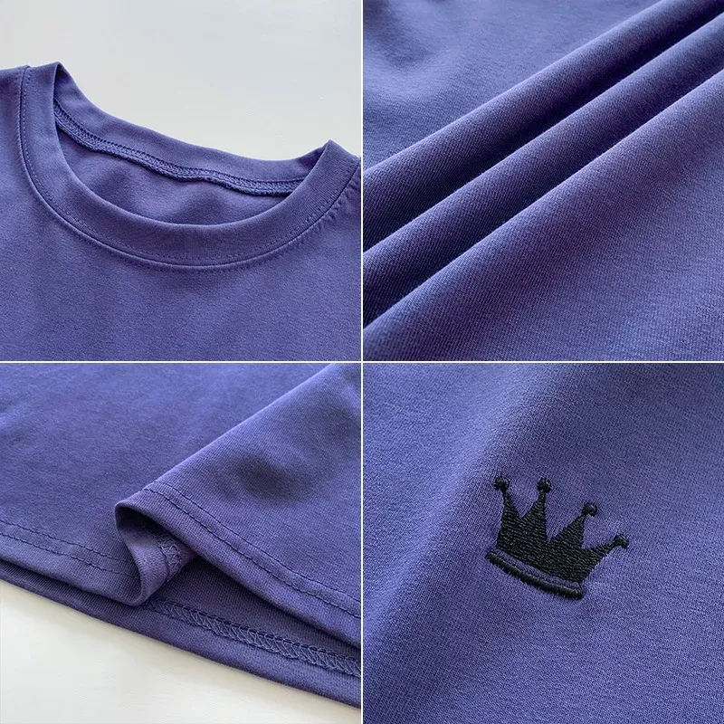 Women Fashion Casual Solid Color Embroidered Round Neck Short-Sleeve Slim-Fit T-Shirt - Image 5