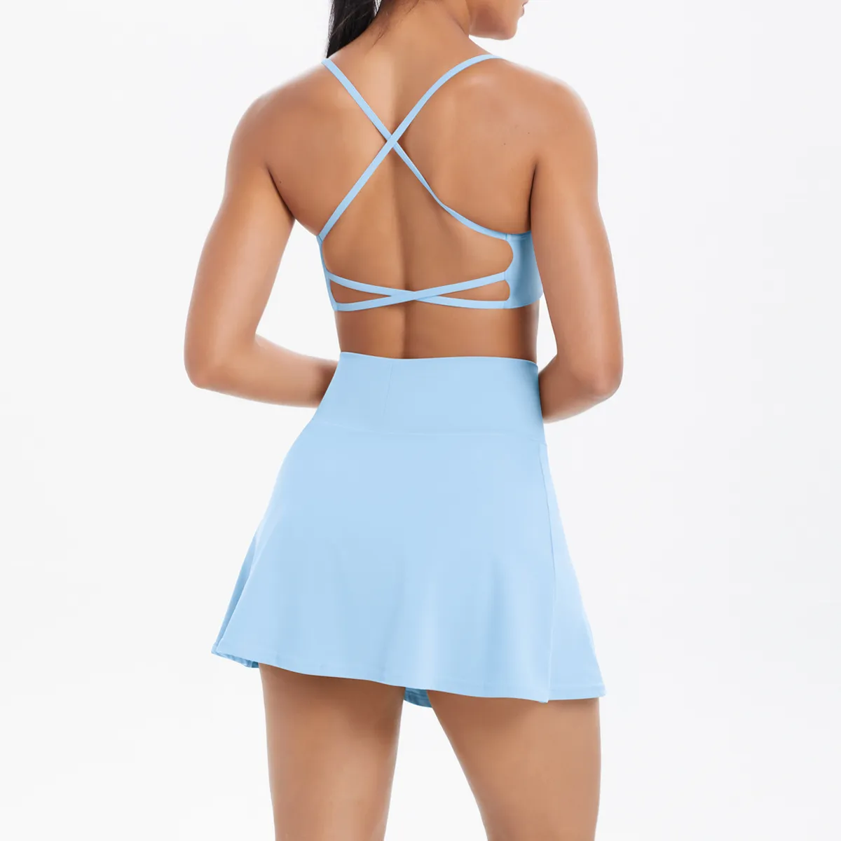 Women Fashion Casual Solid Color Backless Camisole Loose Skirts Yoga Sports Two-Piece Set - Image 4