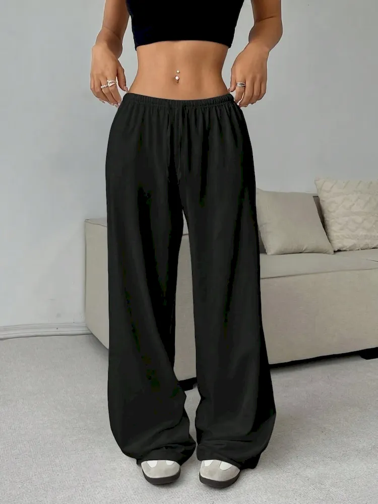Women Fashion Casual Solid Color Lace-Up Wide Leg Loose Pants - Image 6